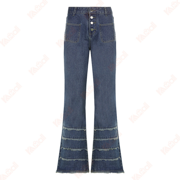 indigo jeans with raw edge pockets